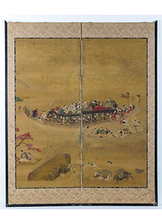 Two Panel Silk Painting attributed to Hishikawa Moronobu